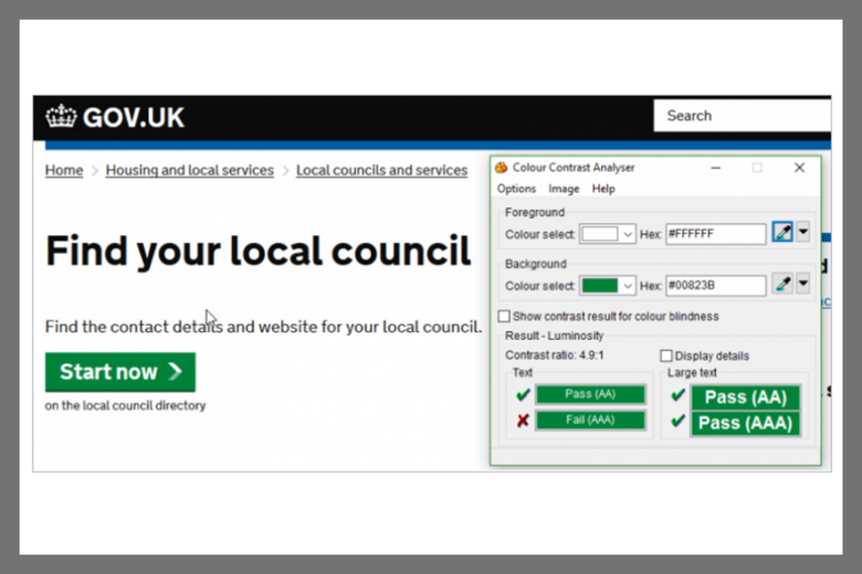 the gov.uk website showing accessible use of colour
