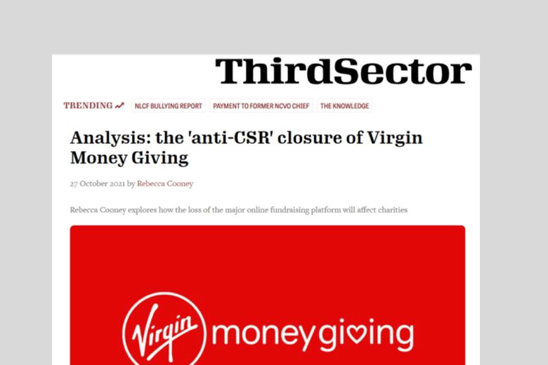 Third Sector website report on closure of Virgin Money Giving