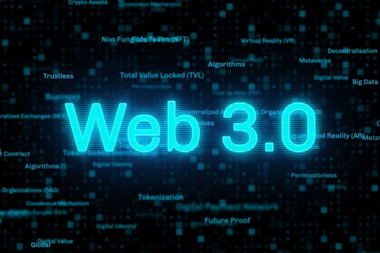 Web 3.0 text on a digitised background