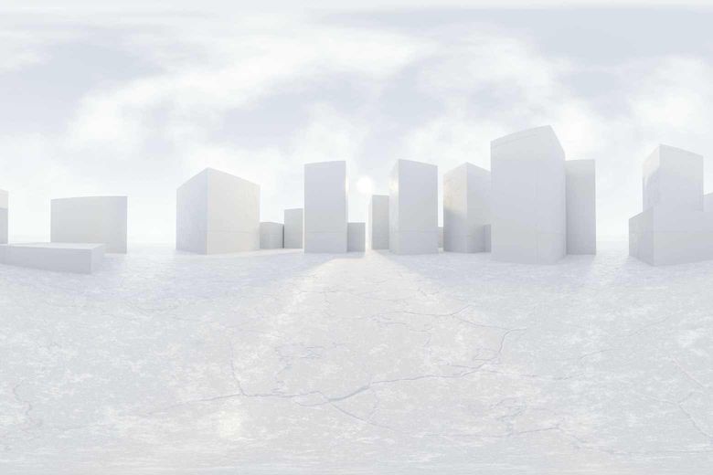 a virtual city with white buildings and blank landscape