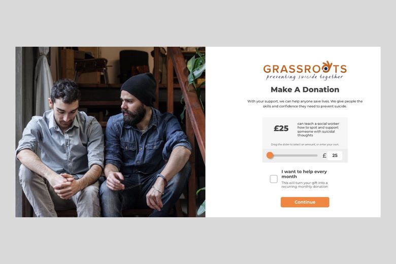 reactive donation messages on Grassroots website