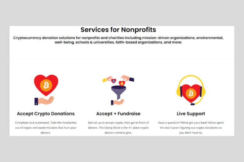example screenshot of a cryptocurrently donation platform for charities