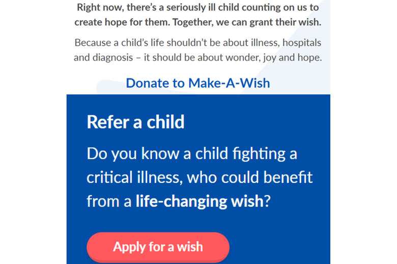 Make-A-Wish UK's purpose clearly shown on their website