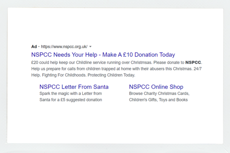 PPC google search example for NSPCC
