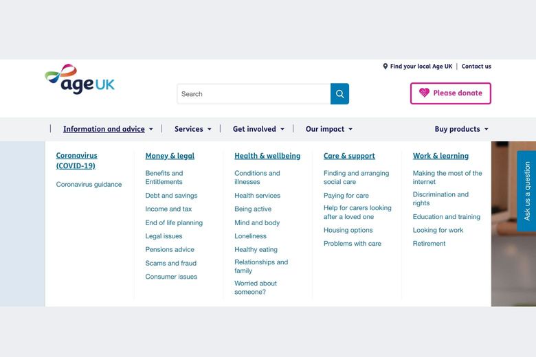 Age UK online services website screen