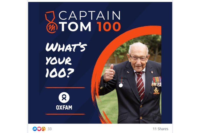 Oxfam's Captain Tom 'what's your 100?' campaign