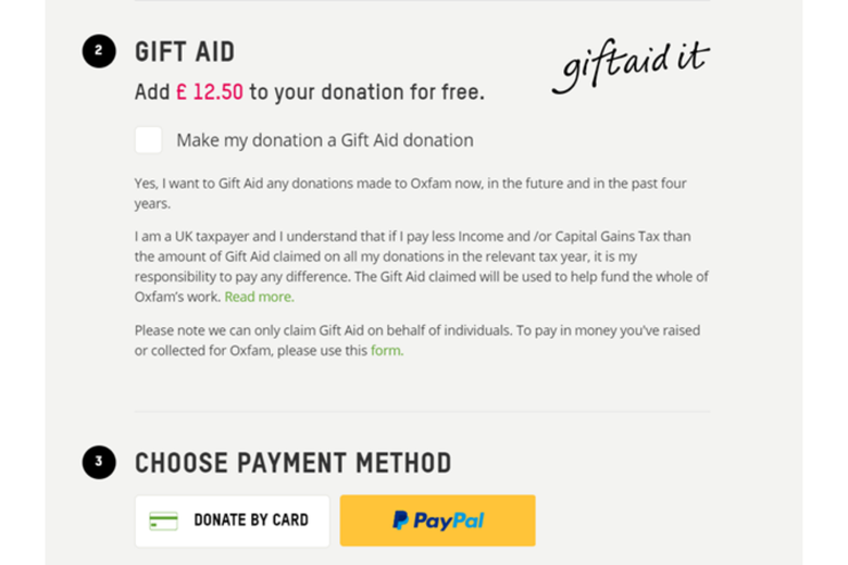 an example of gift aid and payment processes