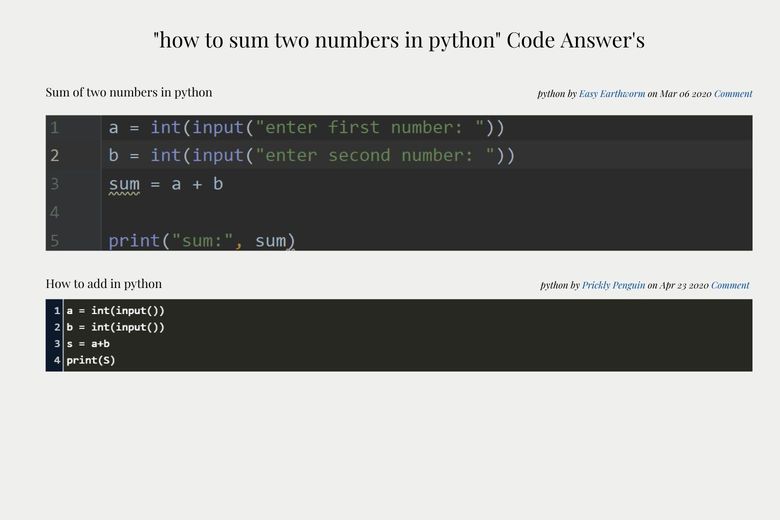 example sum written in python