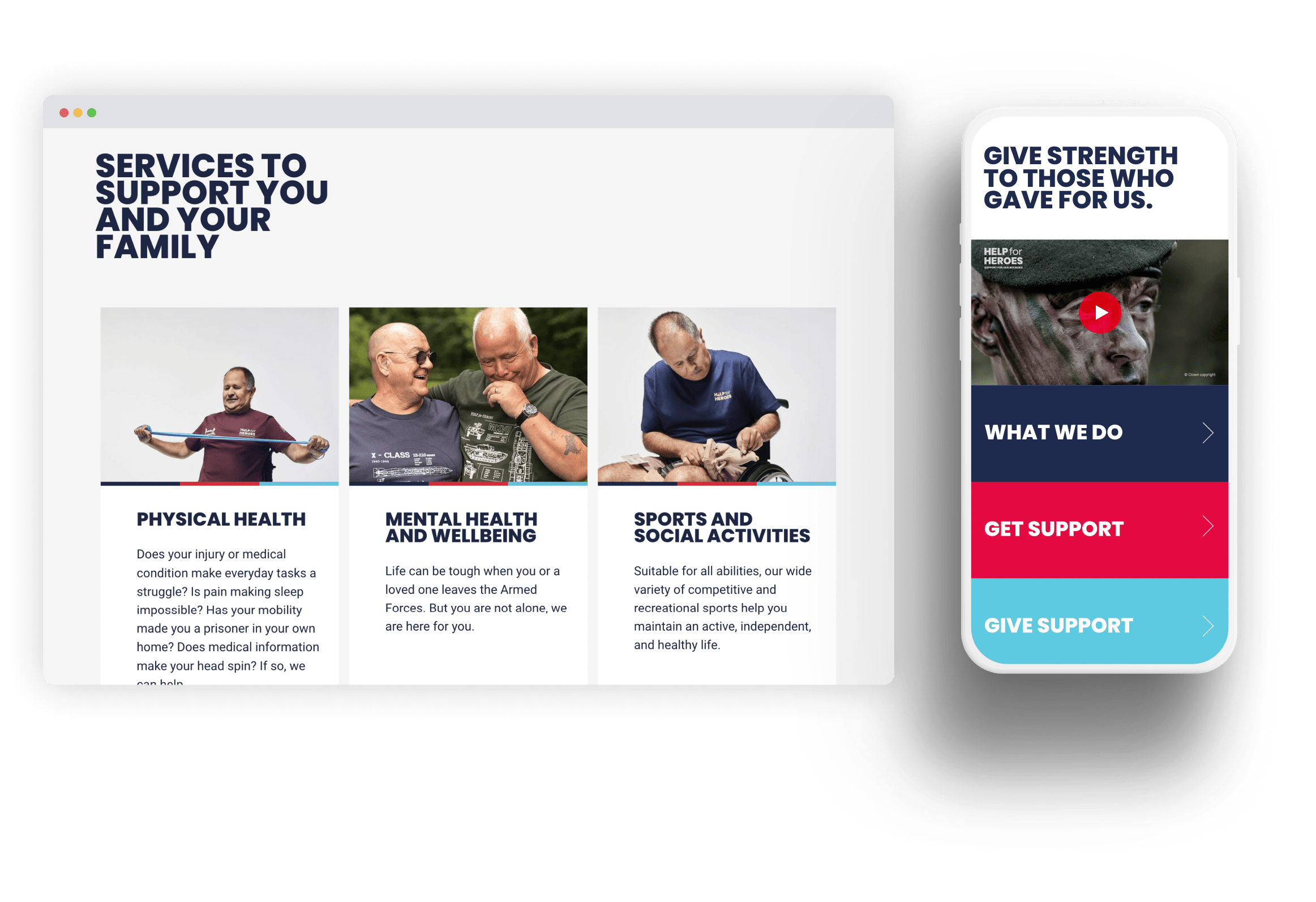 The Help for Heroes site shown on both desktop and mobile