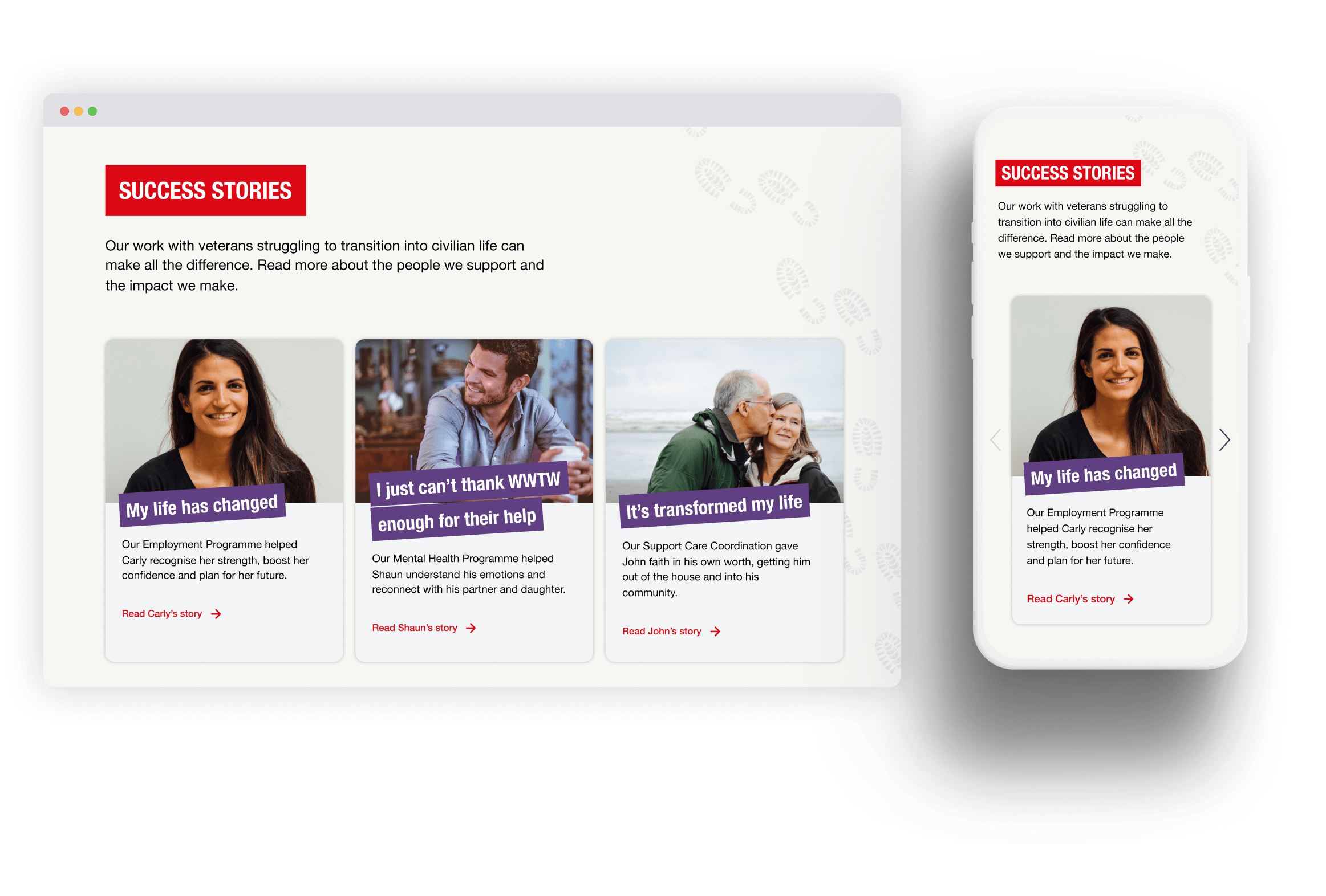 The Walking With The Wounded website shown on both desktop and mobile